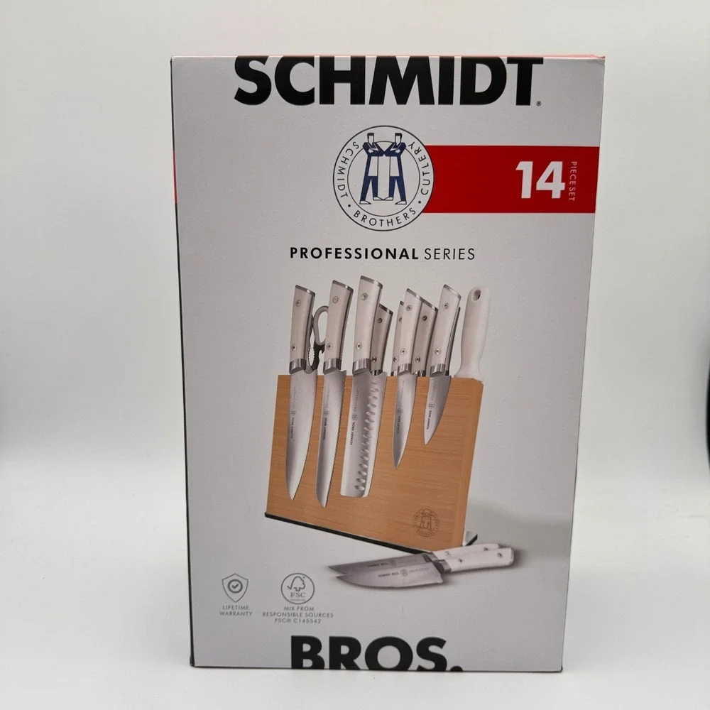 SCHMIDT BROS Professional Series 14pc Knife Set Forged Steel Magnetic Block NEW